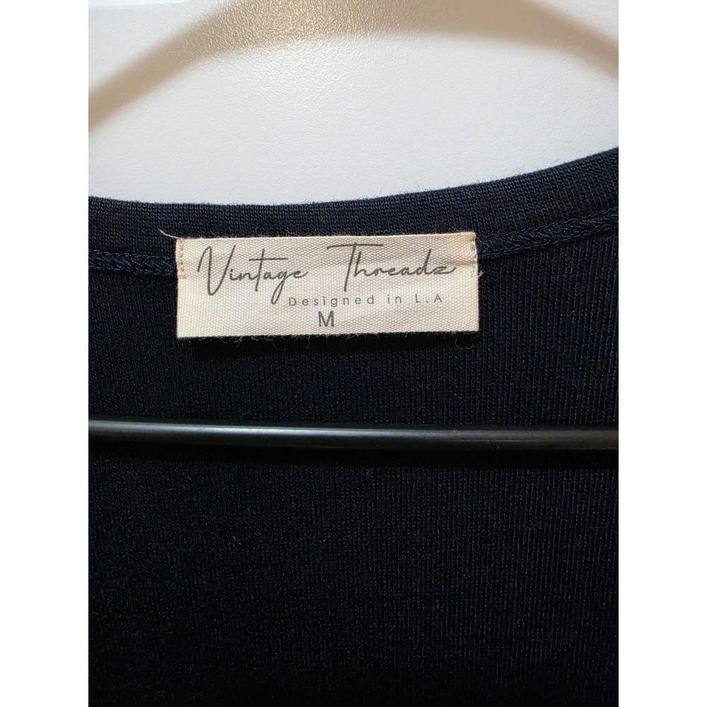 NWT Vintage Threadz Black Henley Long Sleeve Scoop Neck Top - Size M - Picture 2 of 5